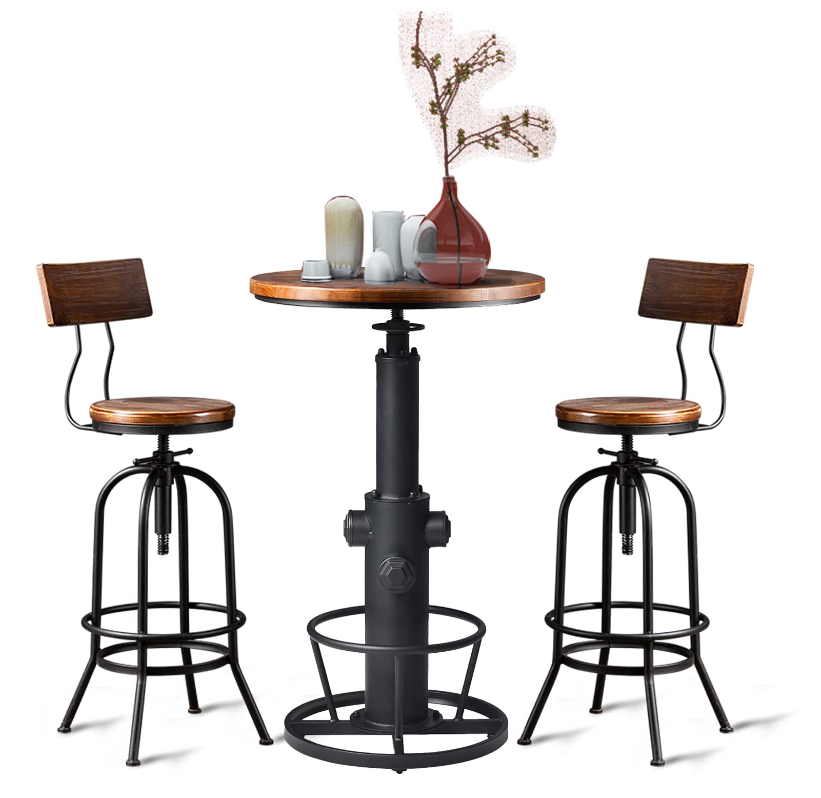 Adjustable Bar Height Table & Stools Set, 3-Piece