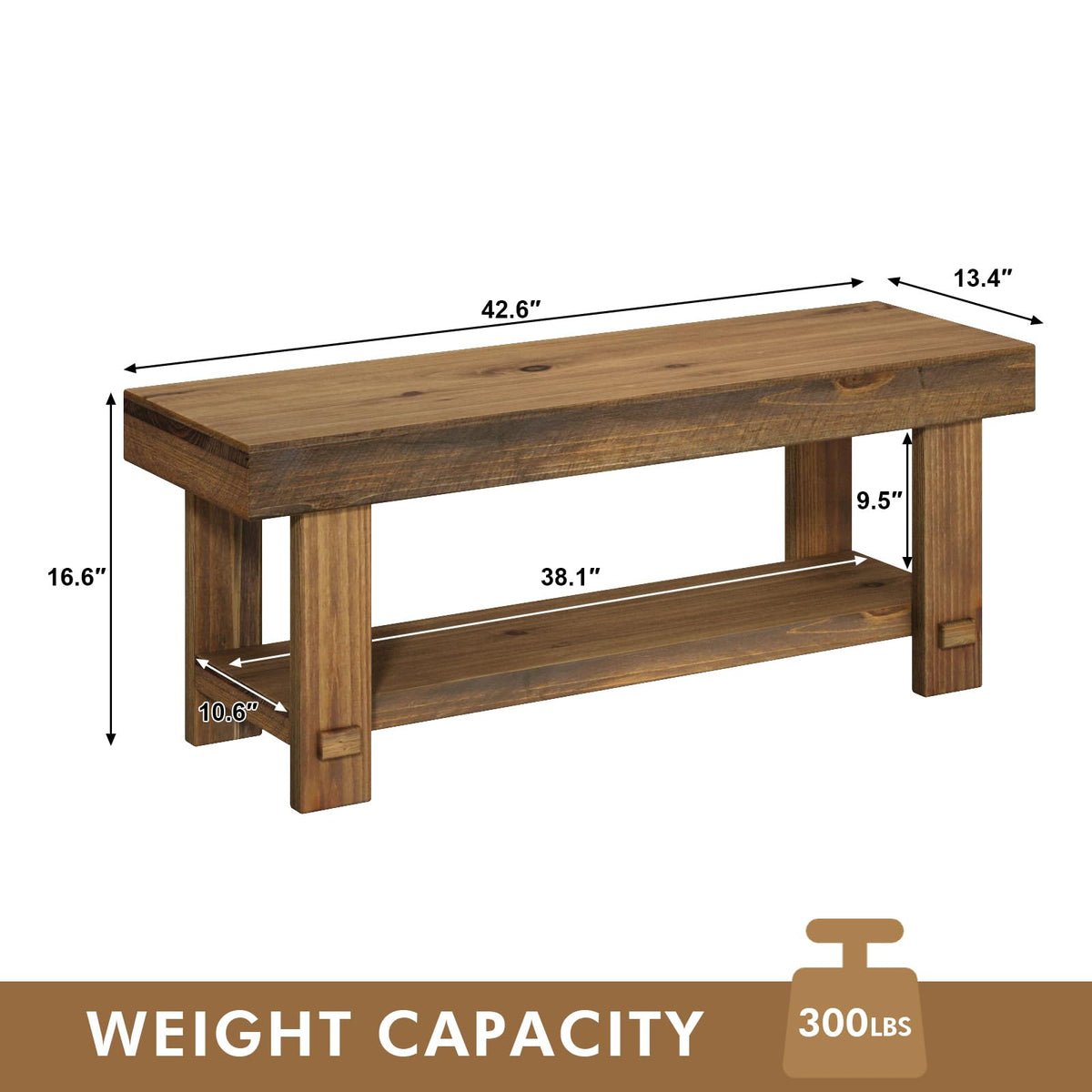 HOKYHOKY Solid Wood Entryway Bench - 42.6" Farmhouse Long Narrow Benches