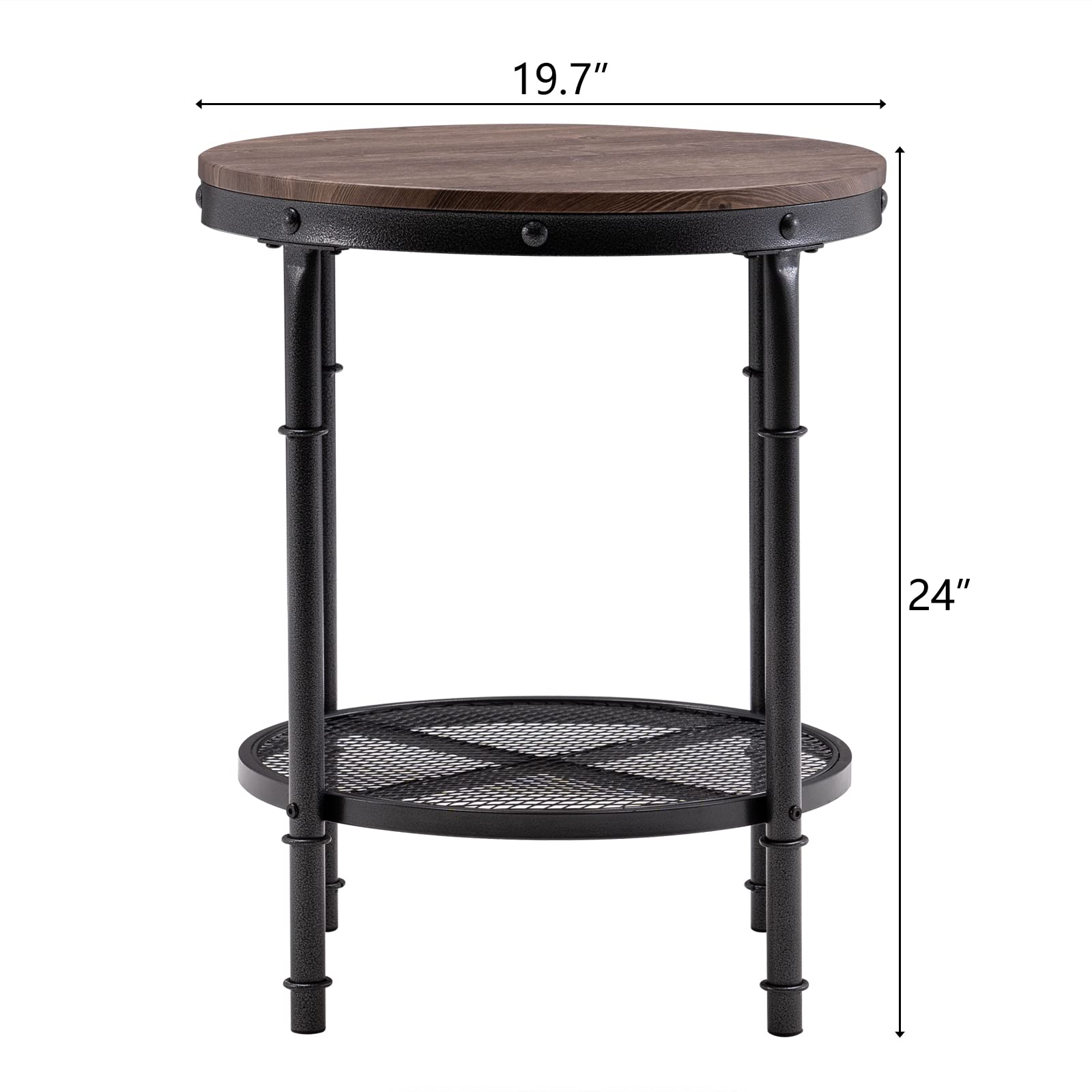 Bonnlo Industrial Round End Table - 20" Metal & Wooden Side Table for Couch & Living Room