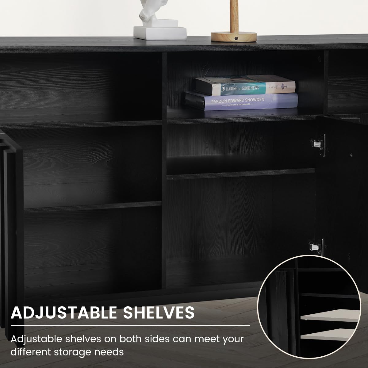 70" Buffet Sideboard Cabinet with Power Outlets & Adjustable Shelves