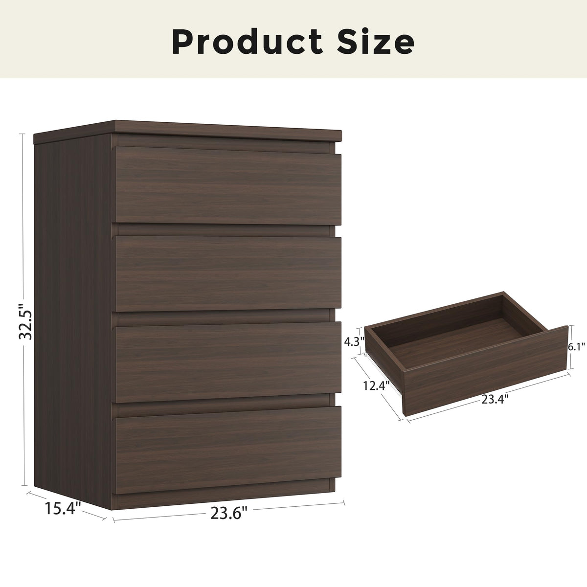 Jocoevol 4 Drawer Dresser for Bedroom, Brown Dresser Chest of Drawers - Large Wood Dressers TV Stand with Deep Drawers Dressers for Living Room, Hallway, Entryway - Brown