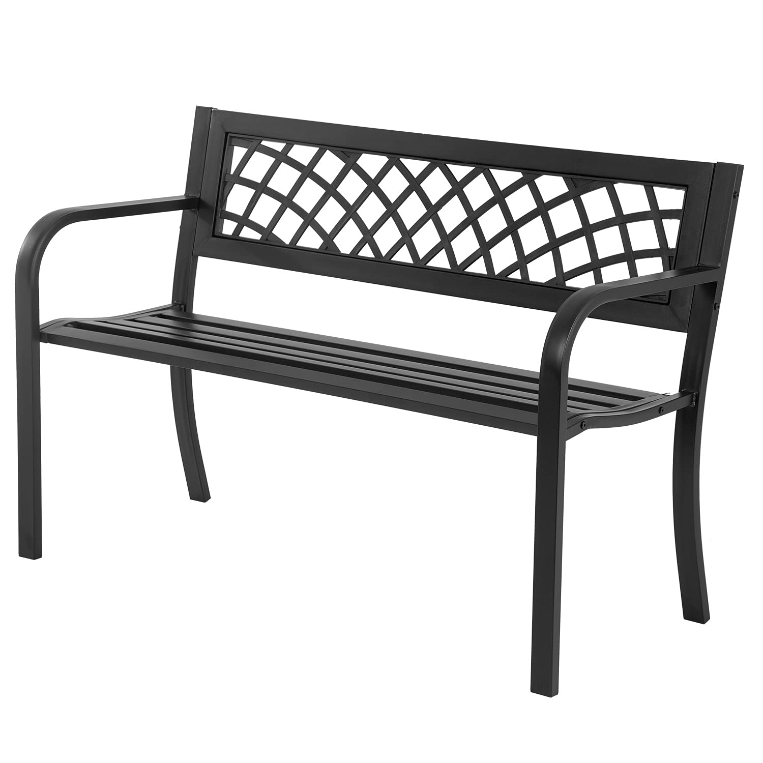 Outdoor Metal Garden Bench with Mesh Backrest