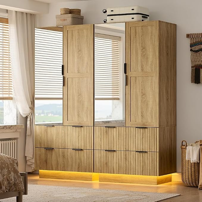 6-Door Mirrored Wardrobe with Drawers