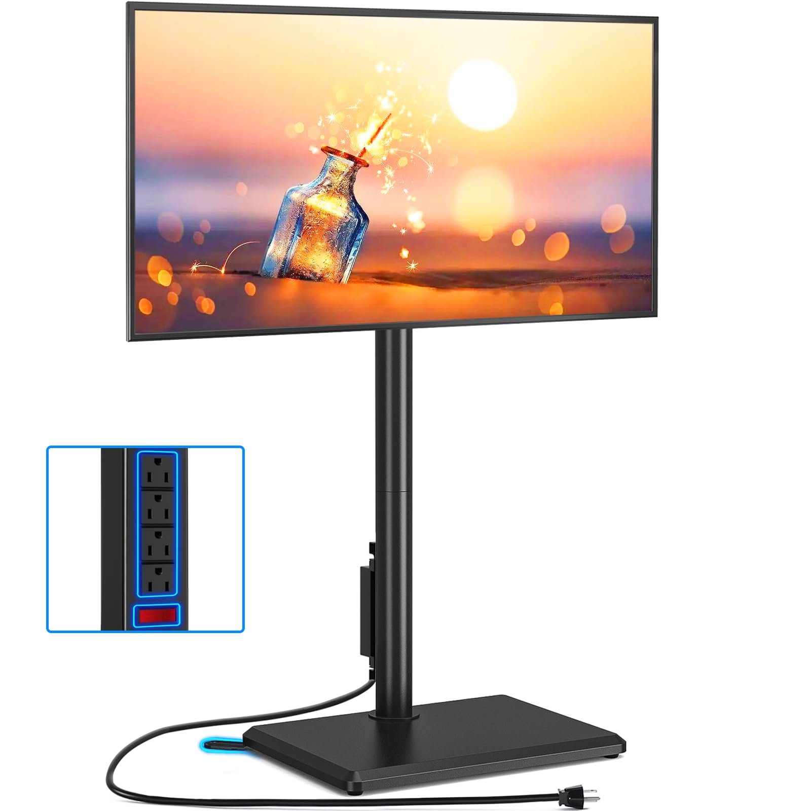Swivel Floor TV Stand with Power Outlet, Height Adjustable, 32–60 Inch TVs