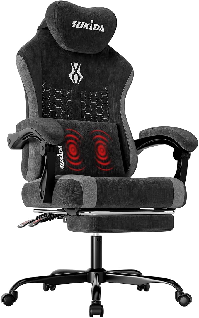 Green Fabric Gaming Chair with Footrest