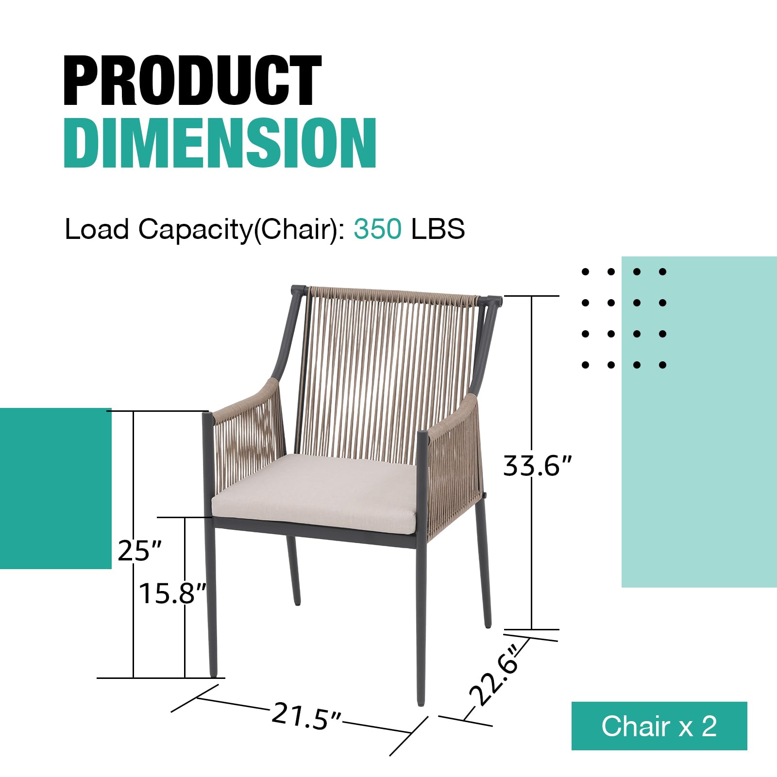 Patiorama Outdoor Dining Chairs Set of 2, Woven Rope Patio Dining Chairs, All-Weather Embossed Wicker Rattan Chairs, Outdoor Patio Chairs with Cushion & Integrated Armrest for Backyard, Light Beige