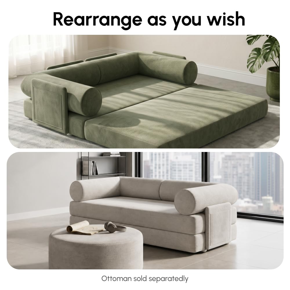 Green Corduroy Modular Sofa Bed
