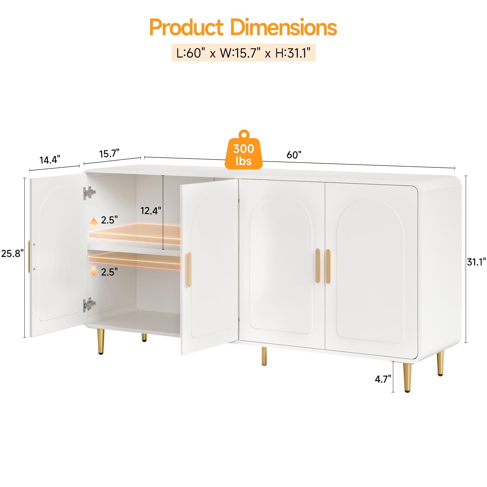 60" Sideboard Buffet Cabinet with Doors & Shelves