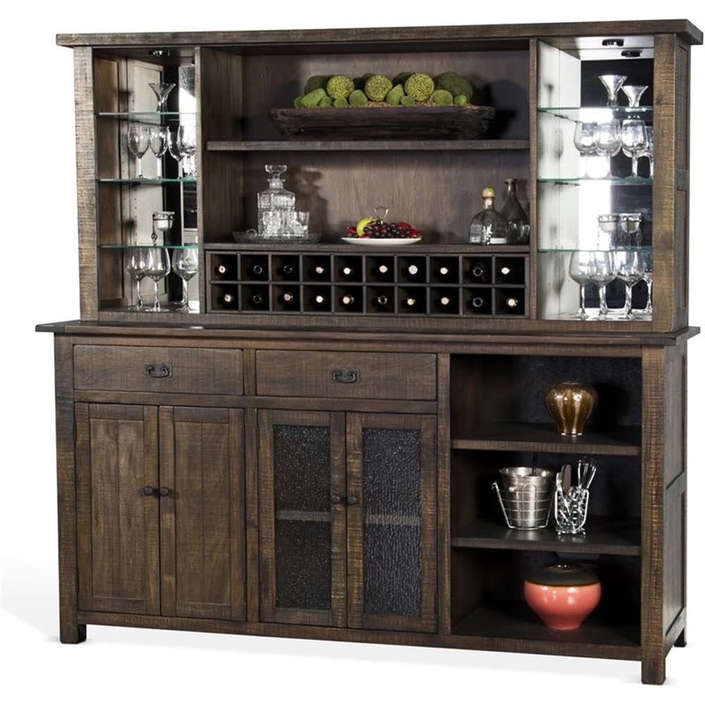 Transitional Wood Hutch, Buffet & Bar Unit 2-Piece Set