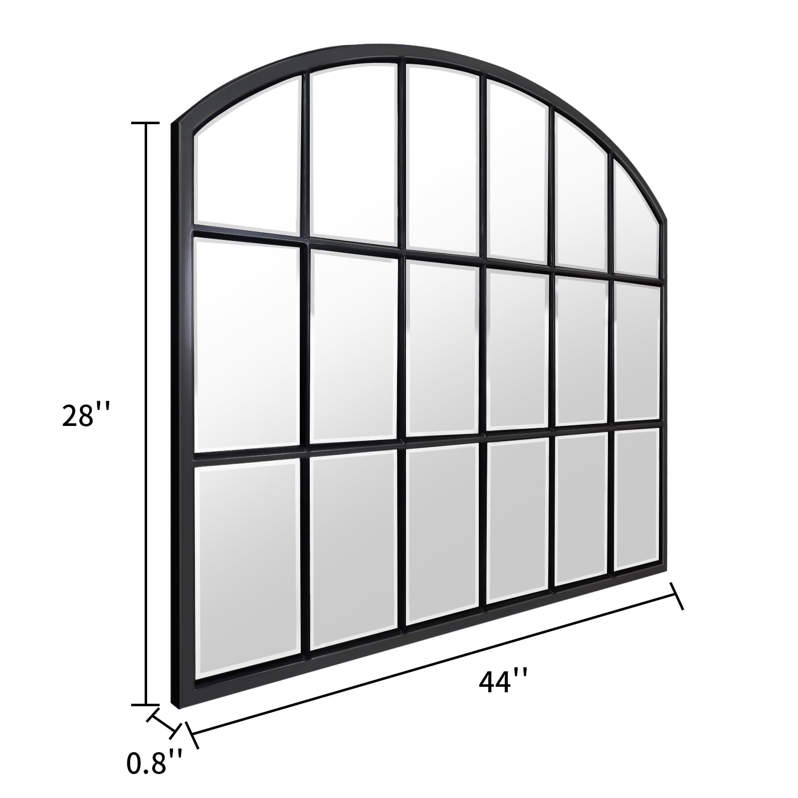 Arched Window Wall Mirror – Black Wood Frame, 44"x28"