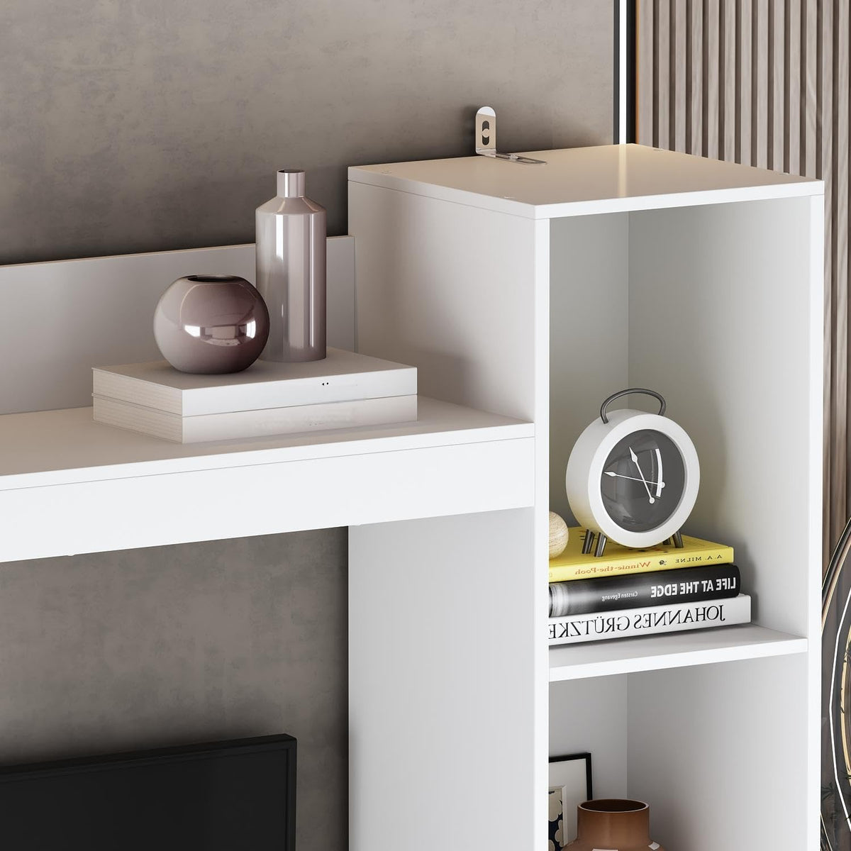 ECACAD 81" W Wall Unit Entertainment Center with Bookshelves, White