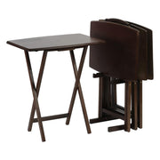 5-Piece Folding Wooden Snack Table Set with Storage Rack