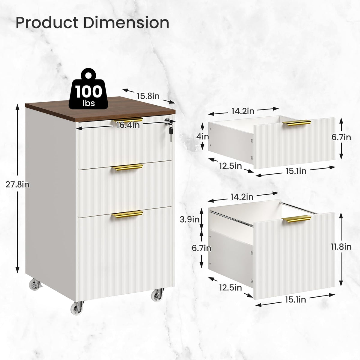 EXPERLAM 3 Drawer Mobile File Cabinet with Lock, Under Desk Filing Cabinets