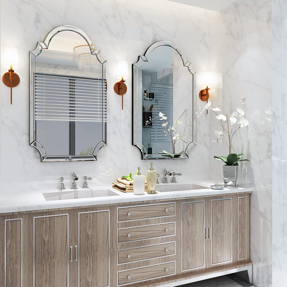 Chende Large Arched Wall Mirror, 22" X 34" Bathroom Mirror with Glass Beveled Edge, Modern Wall Decorative Mirror for Elegant Living Room, Dining Room, Bedroom