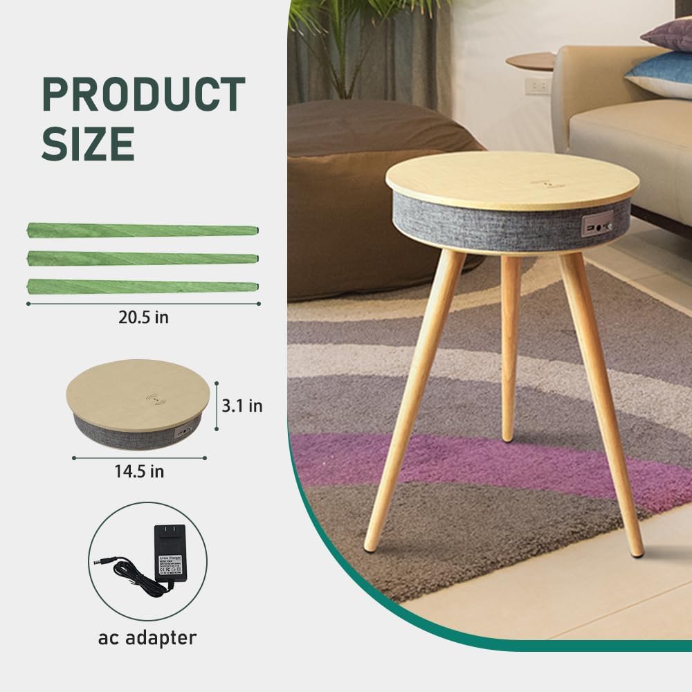 Louis Donné Smart End Table with Bluetooth Speakers, Round Side Table with Wireless Charger, Smart Coffee Table for Outdoor Pool Parties Patio Camping, 360 Degree Premium Sound (Log Color)