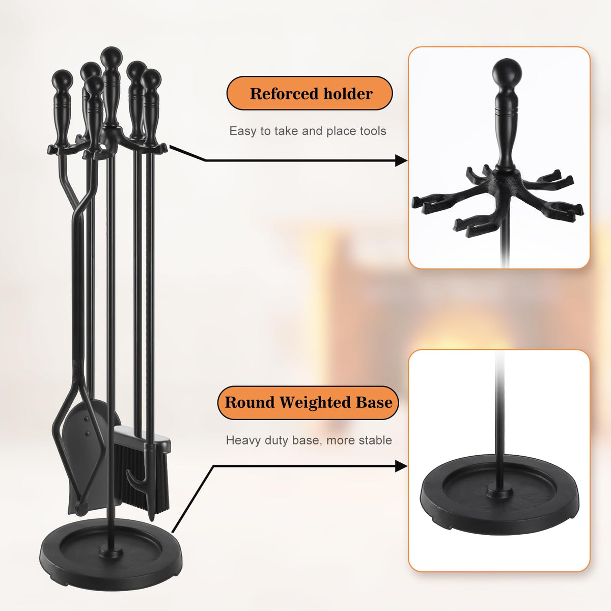 Round-Base Fireplace Tool Set