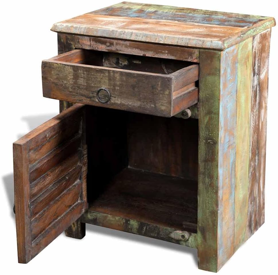 Reclaimed Wood End Table with Drawer & Cupboard