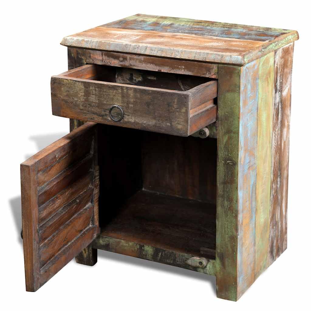 Reclaimed Wood End Table with Drawer & Cupboard