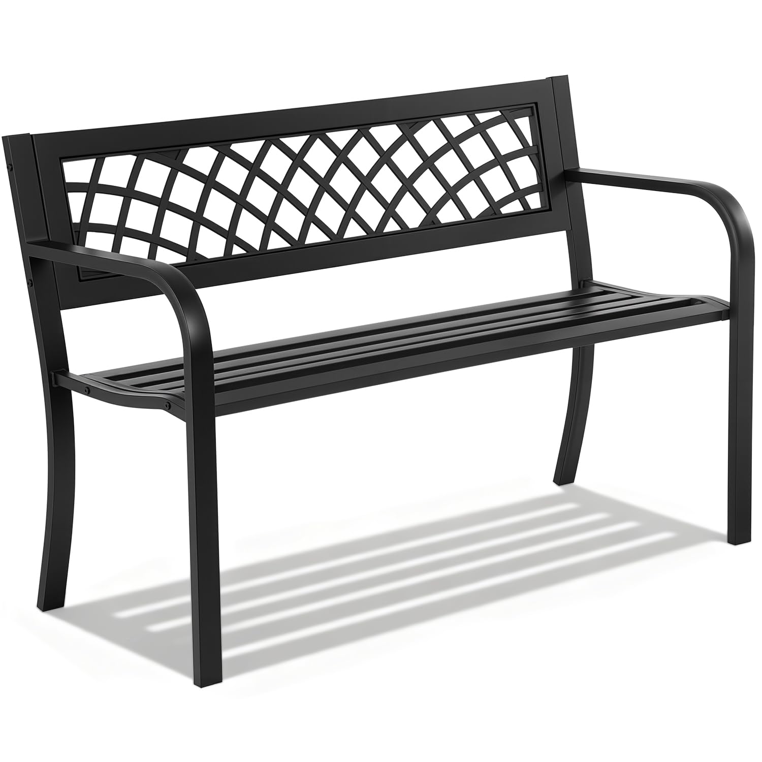 Outdoor Metal Garden Bench with Mesh Backrest