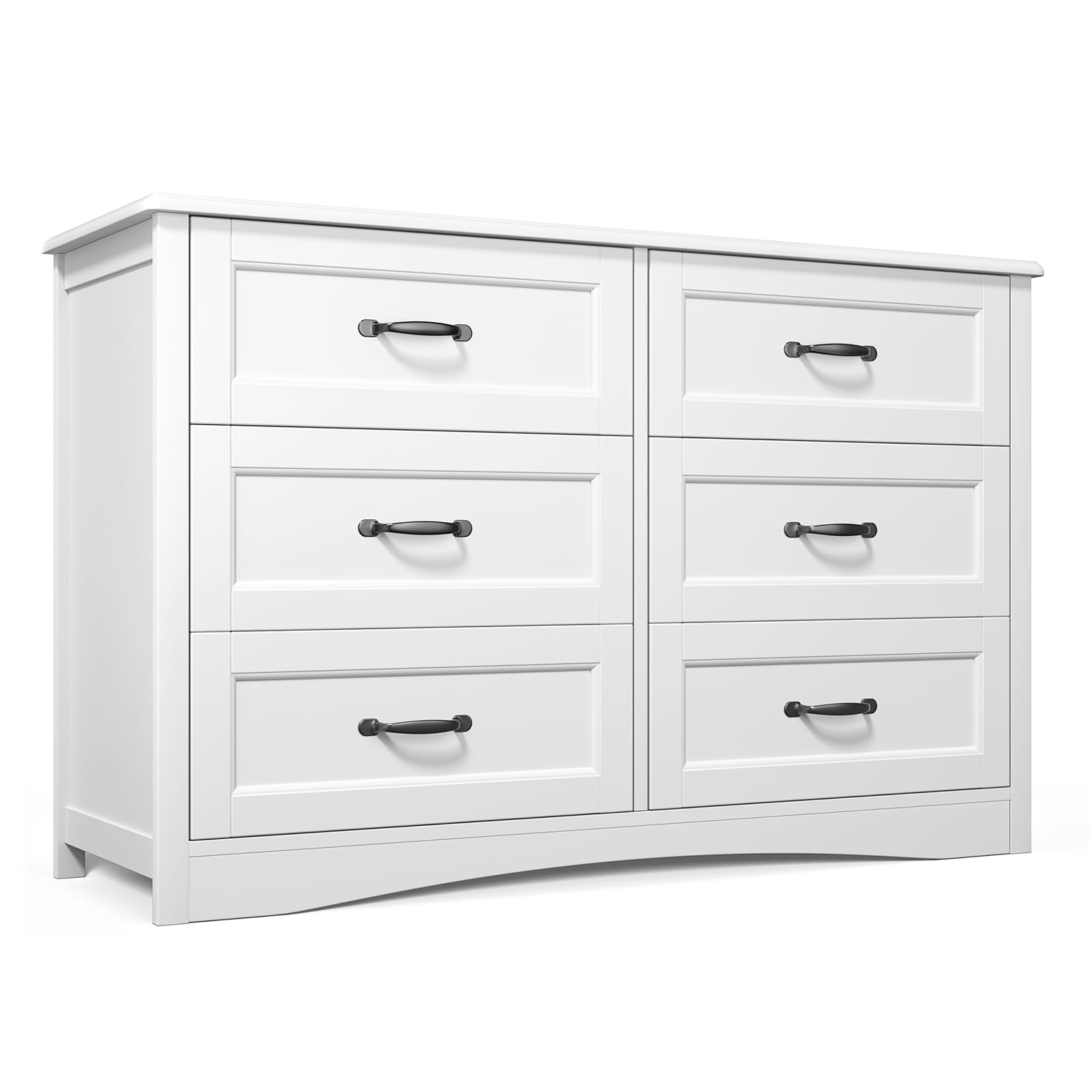 Gizoon 6 Drawer Dresser for Bedroom，47'' Larger Chest of Drawers with Mental Handle for Kids Room, White Dresser with 6 Storage Drawers for Living Room, Entryway and Hallway, White