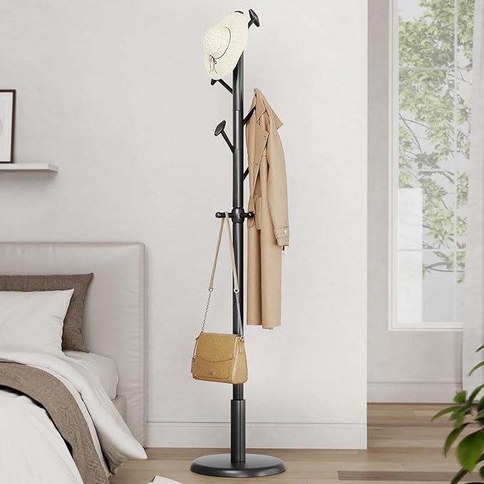 Freestanding Wood Coat Rack with 10 Hooks