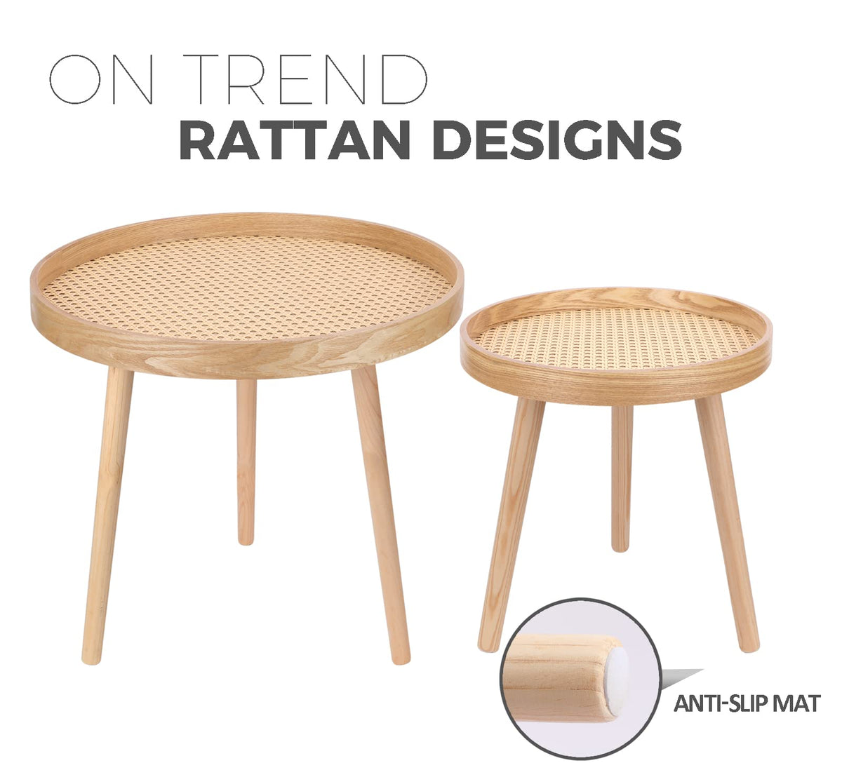 Round Rattan Coffee Table Set