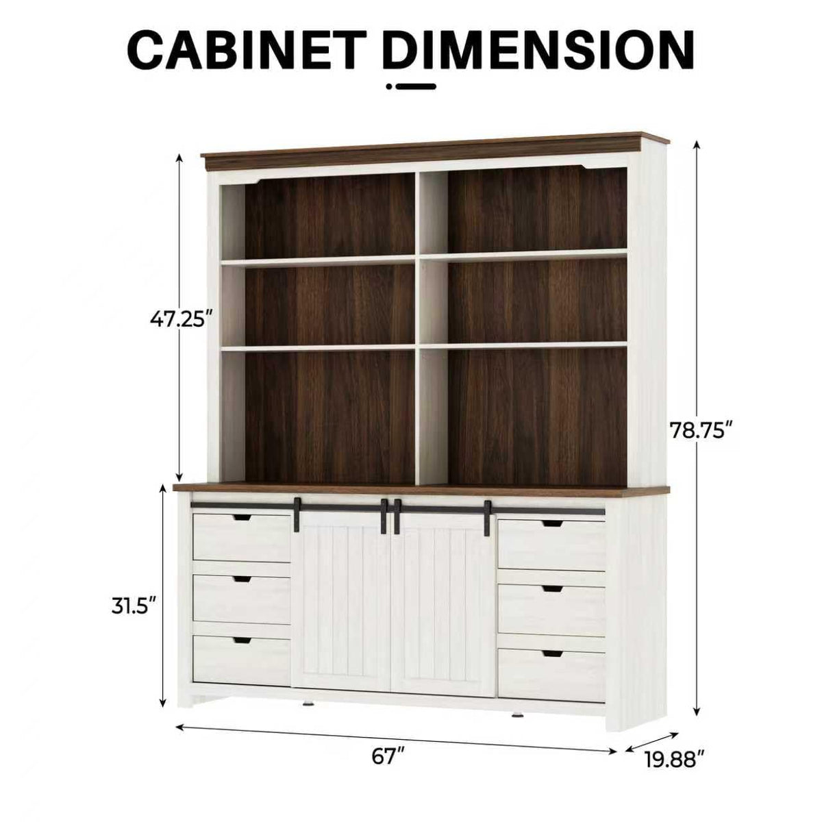 Bobve 78 * 67" Large Farmhouse Pantry Cabinet with Countertop, Buffet Cabinet,Tall Kitchen Hutch with Partitions and 6 Drawers,Suitable for Kitchen,Dining Rooms,Easy to Assemble