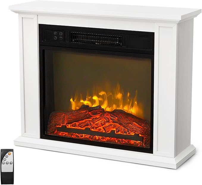 Electric Fireplace with Wood Mantel