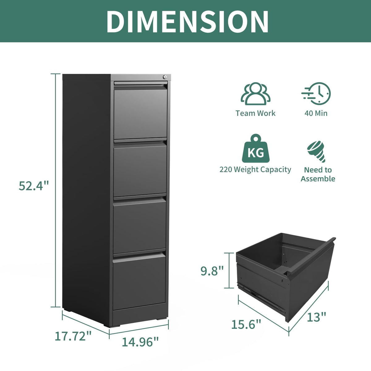 4-Drawer Locking Steel File Cabinet