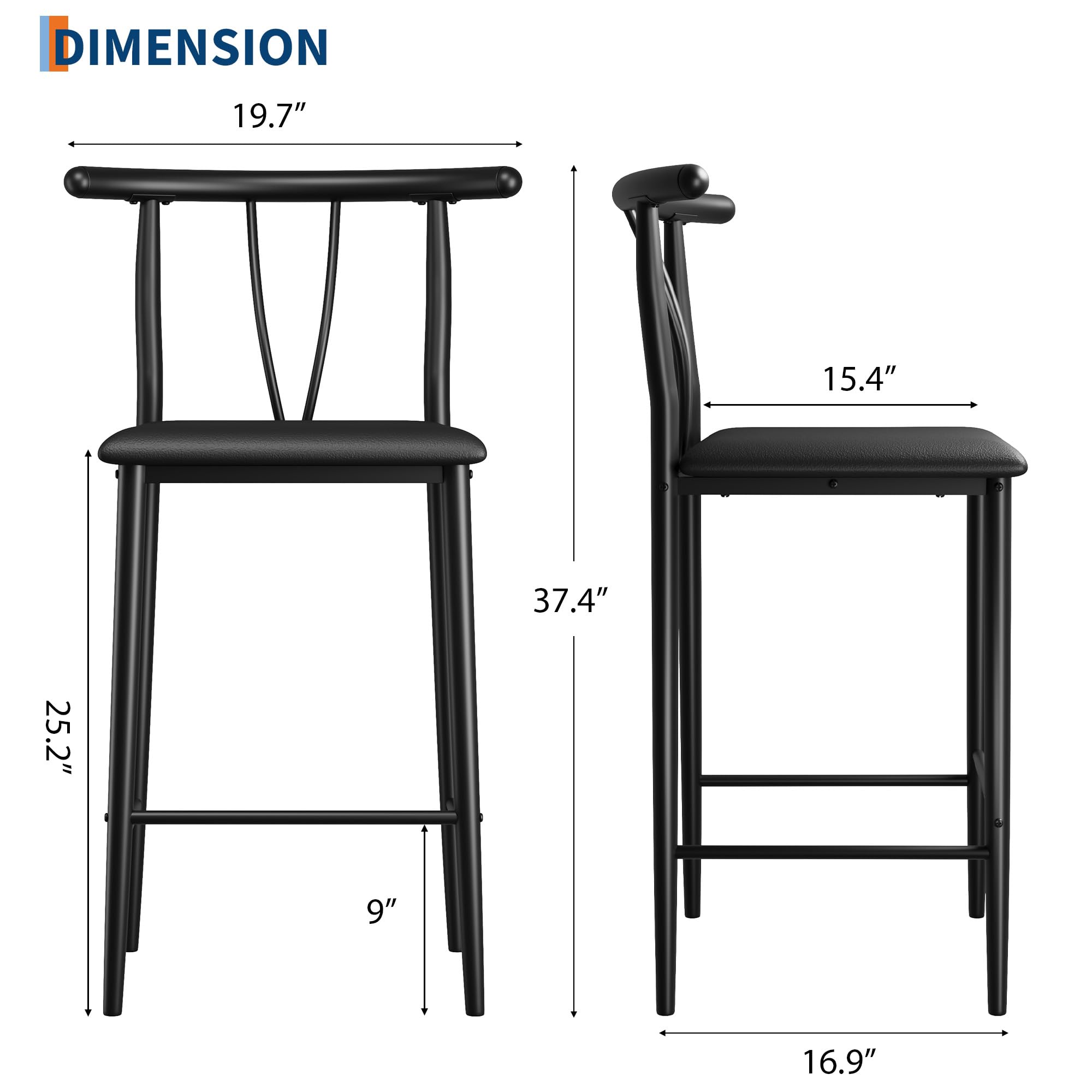 Counter Height Bar Stools with Curved Back & Footrest