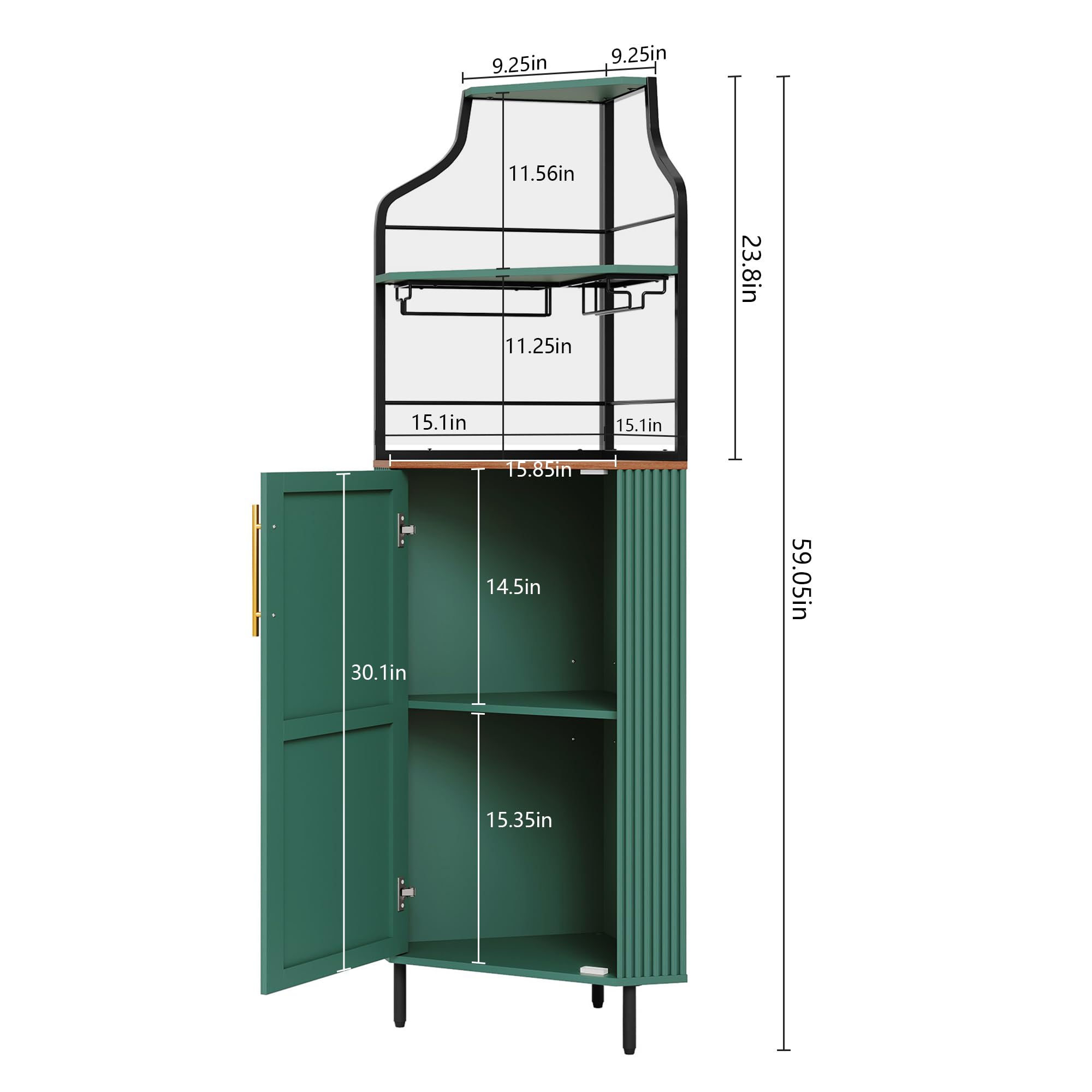 ARTPOWER Corner Bar Cabinet with LED Strip, 4-Tiers Modern Corner Coffee Bar with Glass Holder, Fluted Tall Liquor Cabinet for Kitchen, Dining Room, Living Room, Green