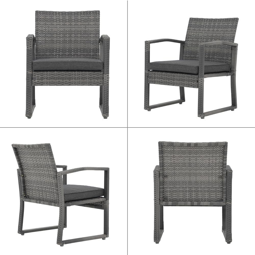 Patiorama 3 Piece Patio Furniture Set, Wicker Conversation Set-Dark Grey