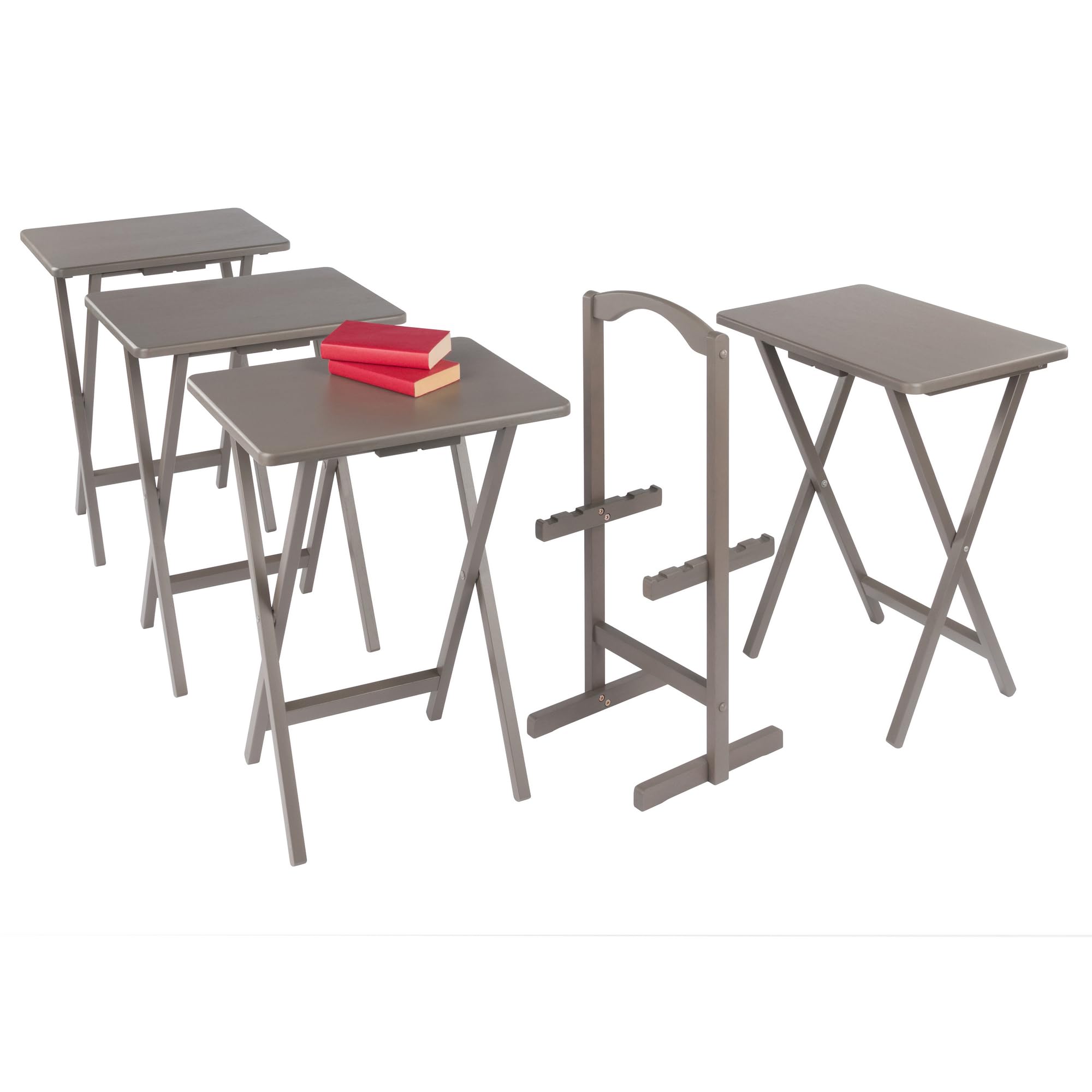 Winsome Alex Set of 4 Foldable Snack Tables with Storage Rack, Easy to Store Portable Fold Up Table Set for Kitchen, Living Room TV Dining, Crafts, Puzzles, Work from Home