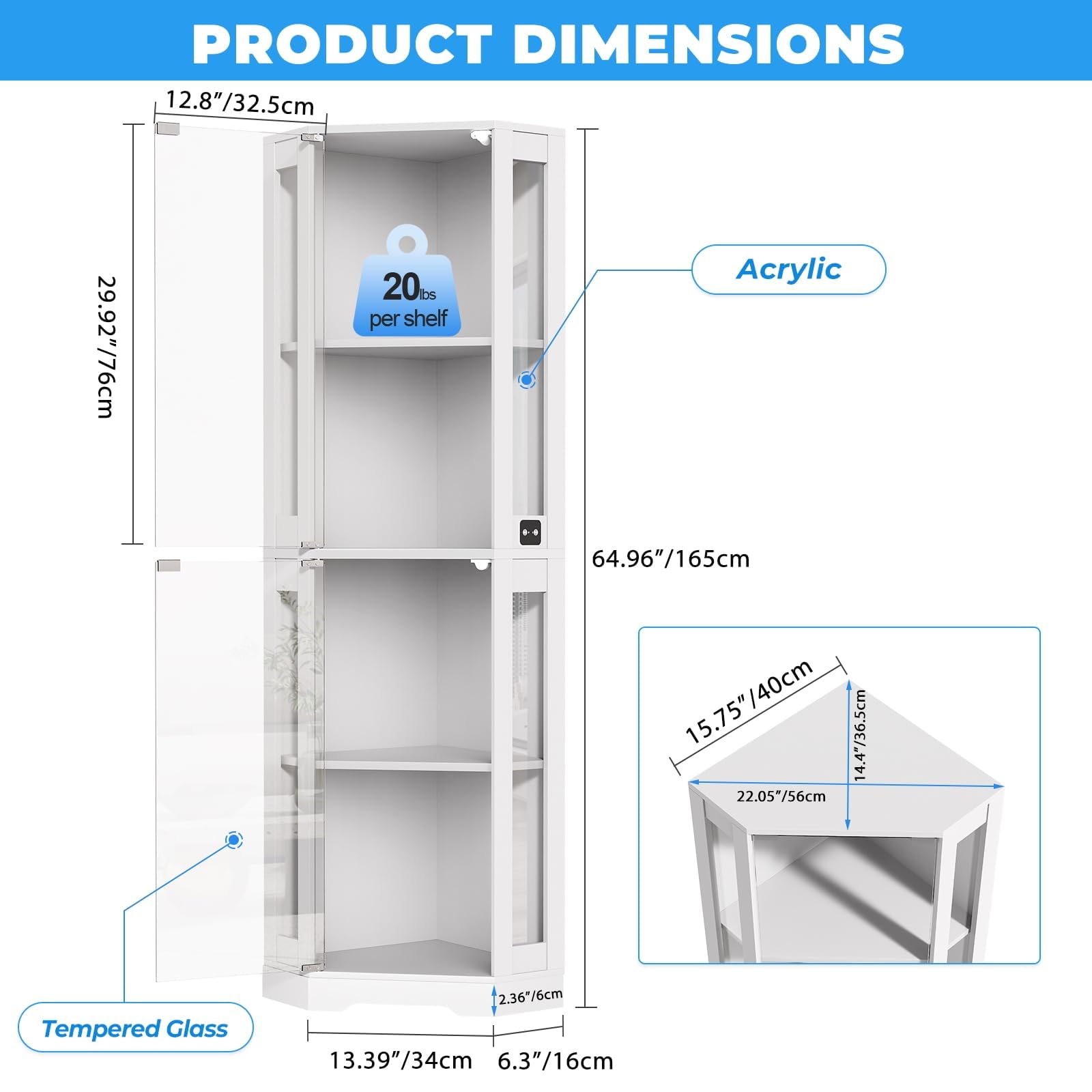 Corner Glass Display Cabinet with LED Lights