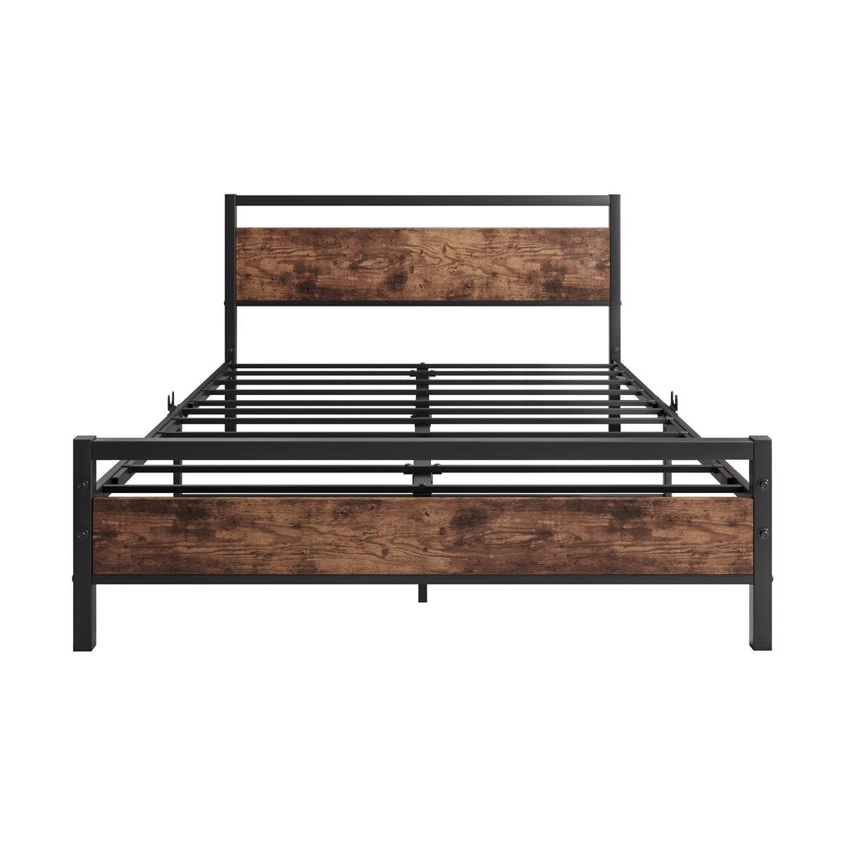 HOJINLINERO Full Size Bed Frame with Headboard,Wood Bed Frame Rustic Brown