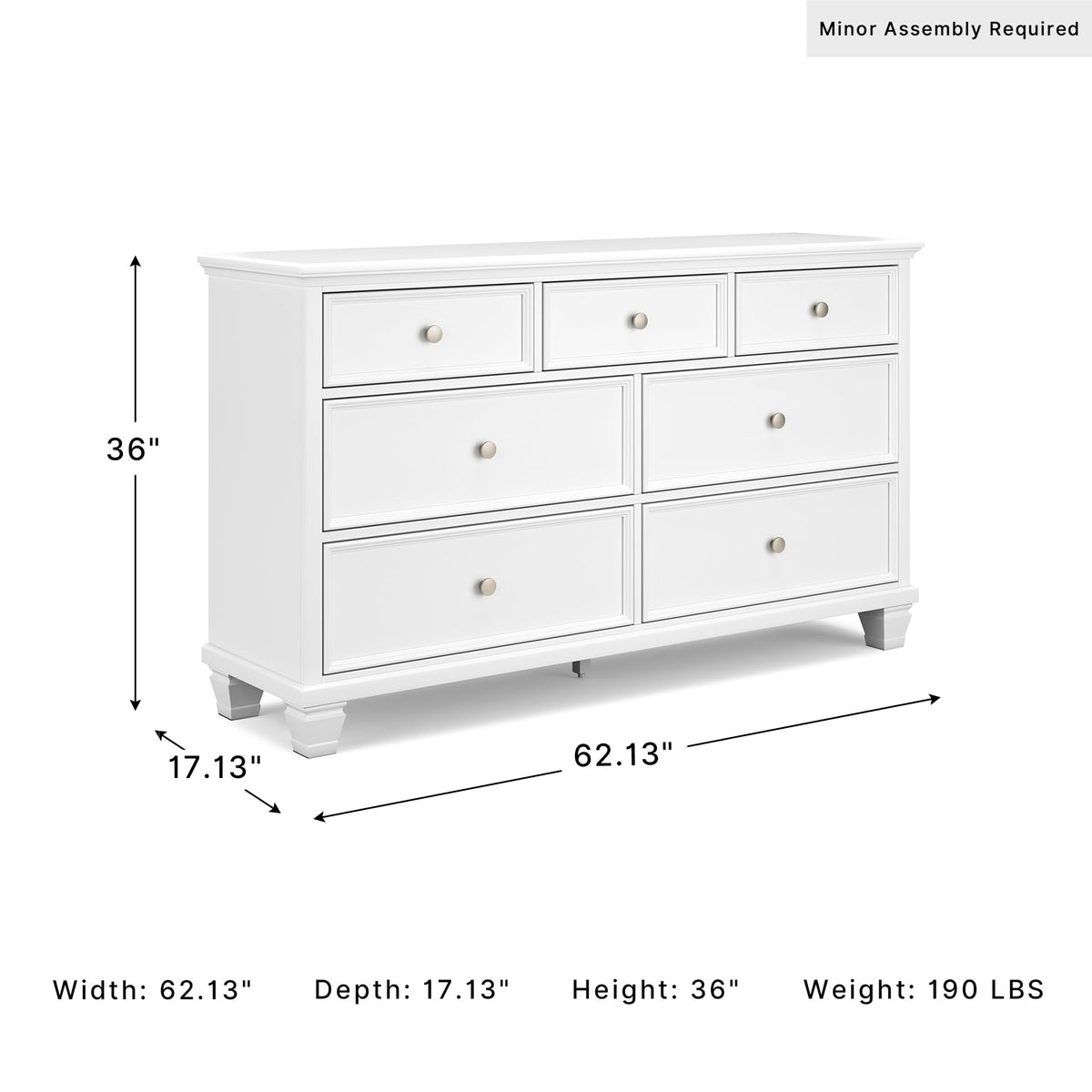 Signature Design by Ashley Fortman White 7-Drawer Wide Dresser for Bedroom
