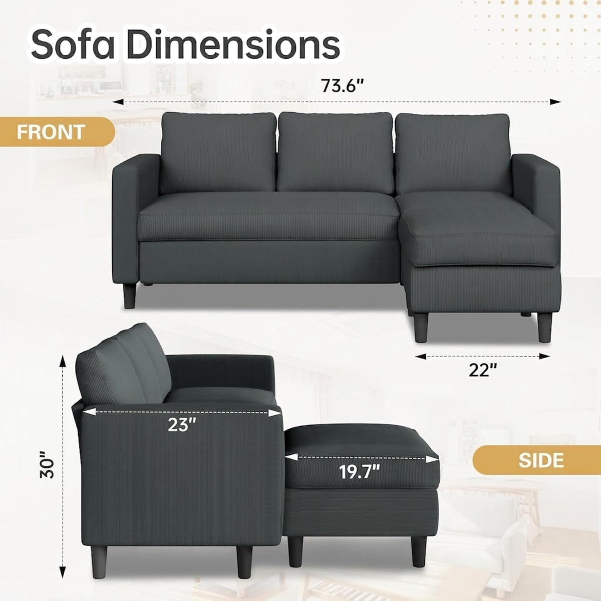 Reversible Sectional Sofa with Ottoman