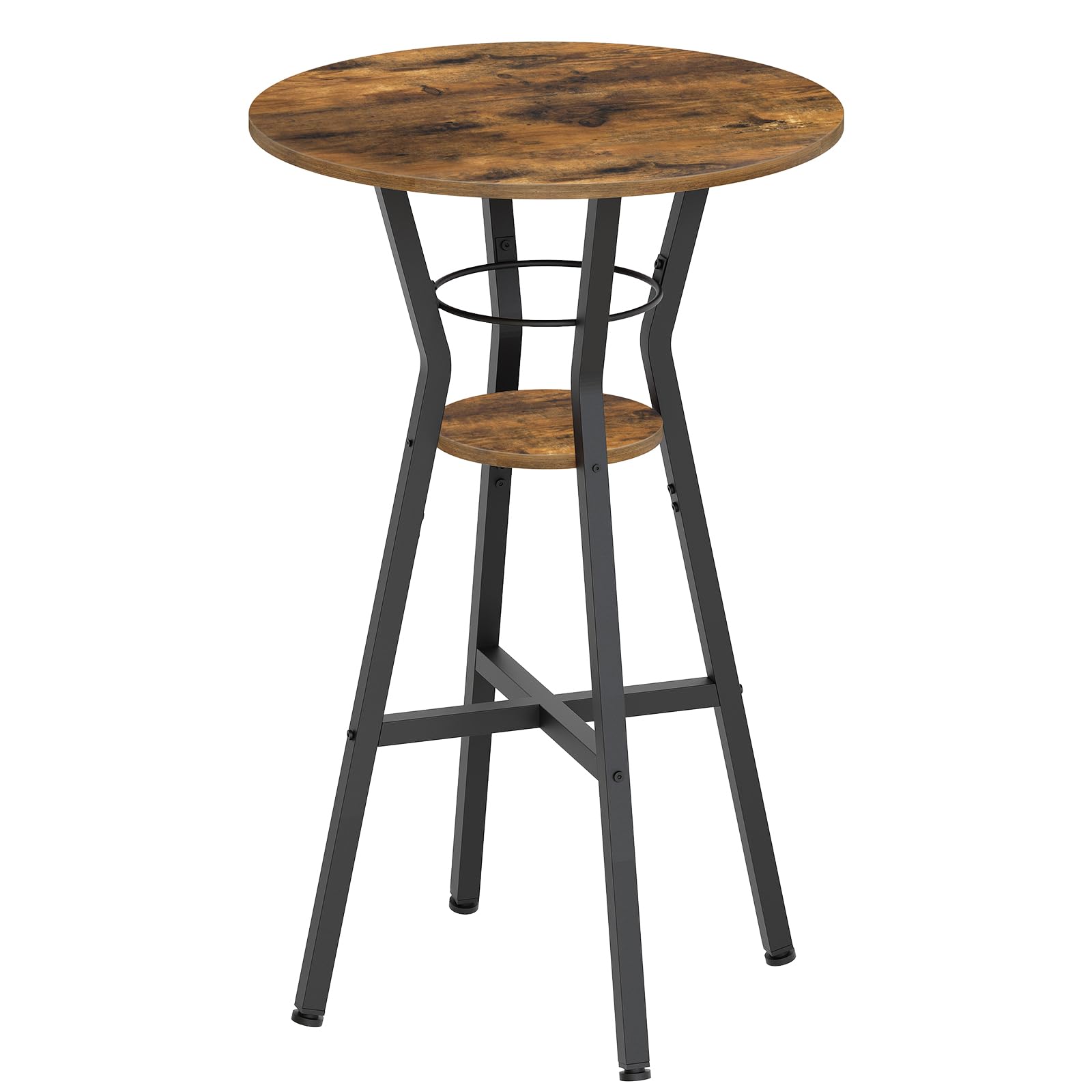 YATINEY Bar Table, 2-Tier Round High Top Table, Pub Table, Home Bar Counter Height Tables, Bistro Tables, for Kitchen, Living Room, Meeting Room, Pub, Rustic Brown and Black BT03BR