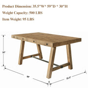 DM Furniture 7-Piece Farmhouse Wooden Dining Room Table Set for 6, 59" Reclaimed Wood Dining Table with Upholstered Chairs, Solid Wood Kitchen Table & Chair Set for Dining/Kitchen Room, Brown