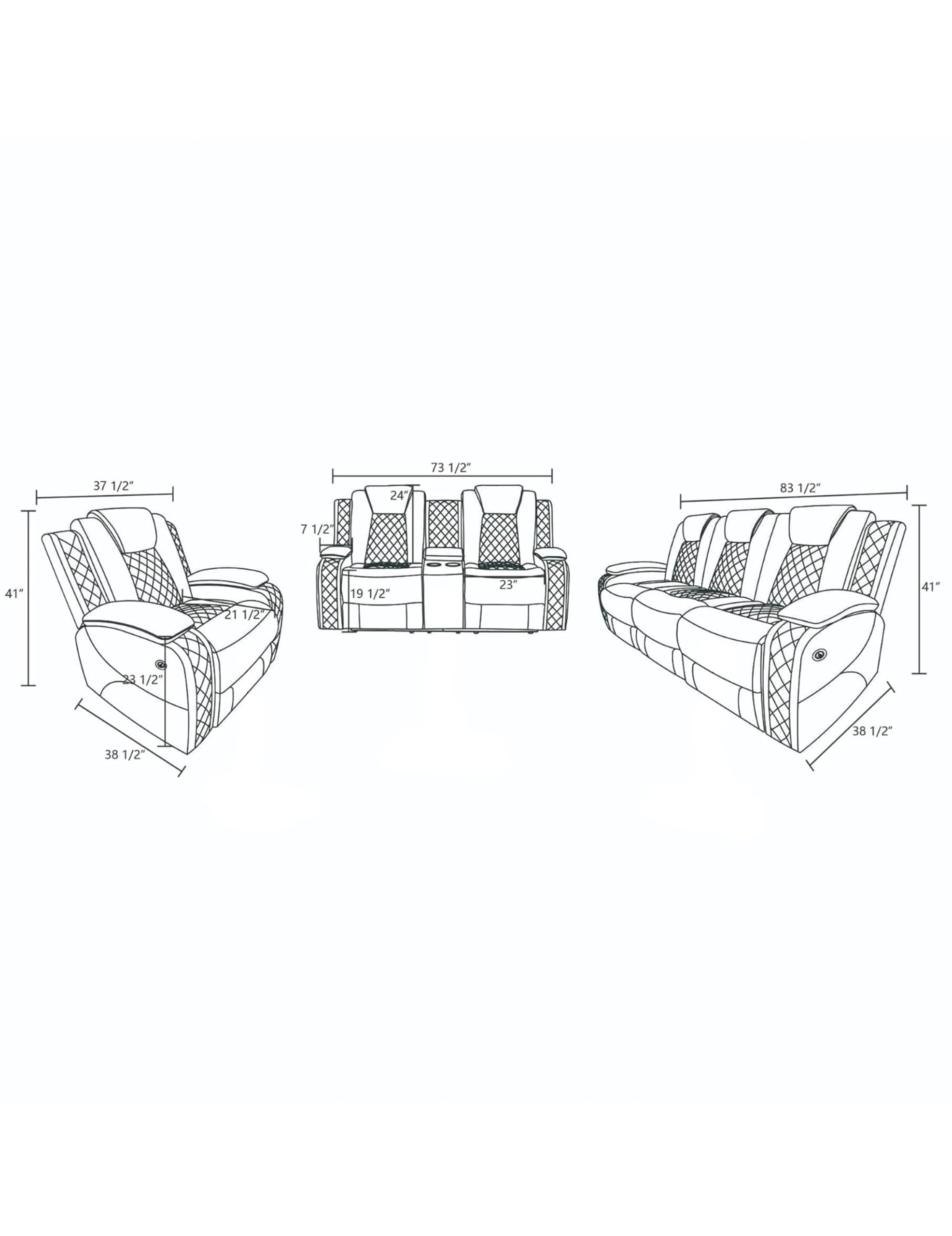 Puduvir Power Reclining Sectional Sofa for Living Room, 3 Pieces Leather Recliner Sofa Set with USB Ports, LED Light, Wireless Charger & Storage Console, Living Room Furniture with Home Theater Seat
