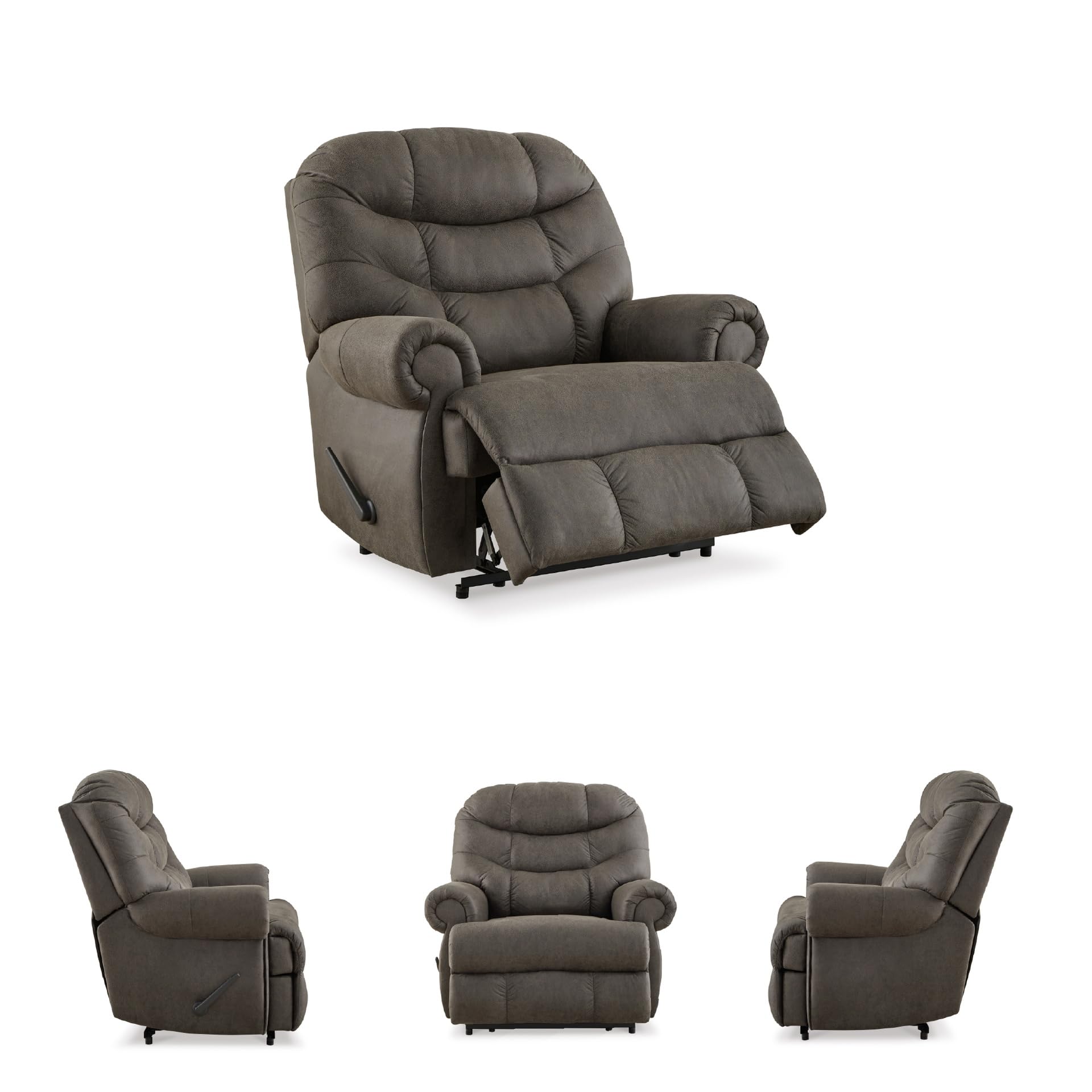 Signature Design by Ashley Camera Time Classic Tufted Faux Leather Zero Wall Recliner, Gray