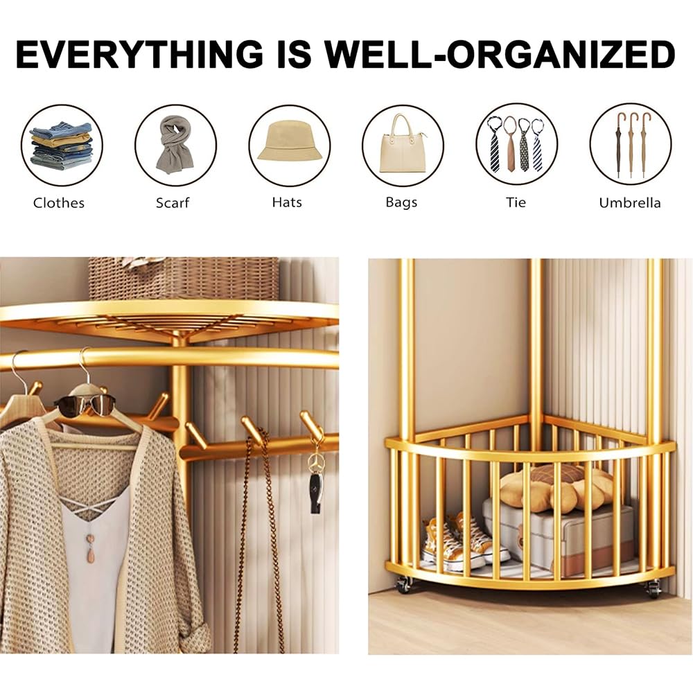 Gold Rolling Corner Coat Rack