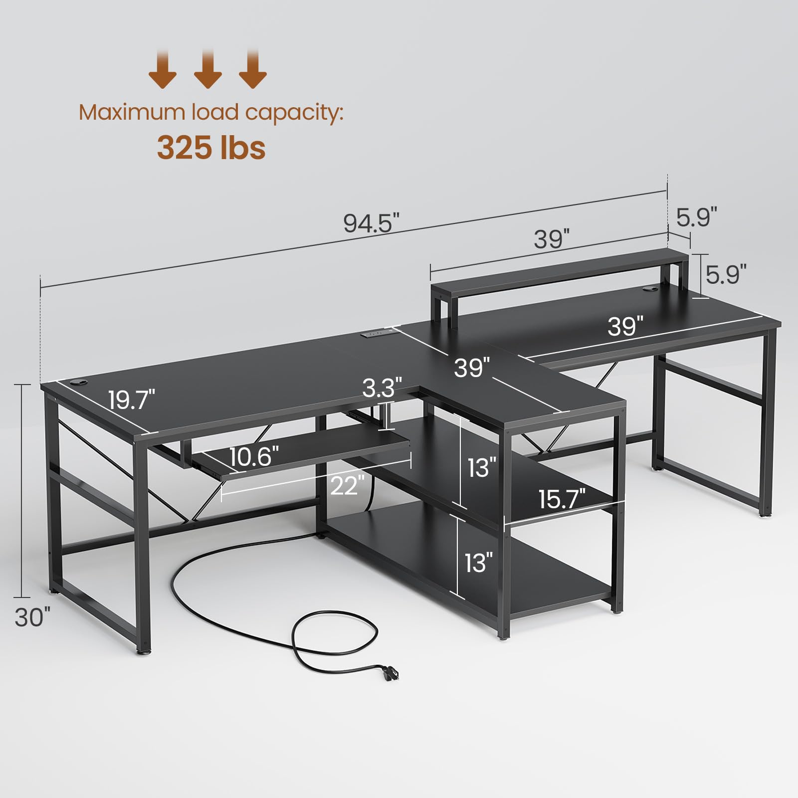 94.5" 2-Person Desk with LED Lights, Storage & Monitor Stand