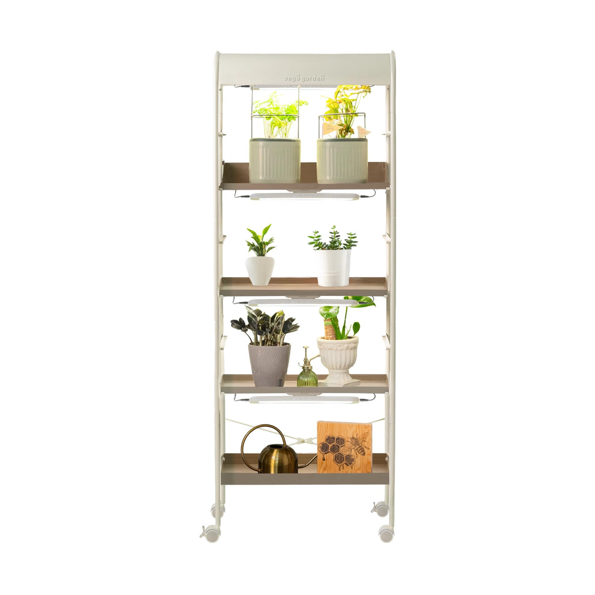 Vego garden 4 Tier Indoor Rolling Metal Corner Plant Stand with Grow Light, Full Spectrum LED Grow Light, Plant Rack for Seed Starting, Leafy, Herbs, Fruits & Microgreens