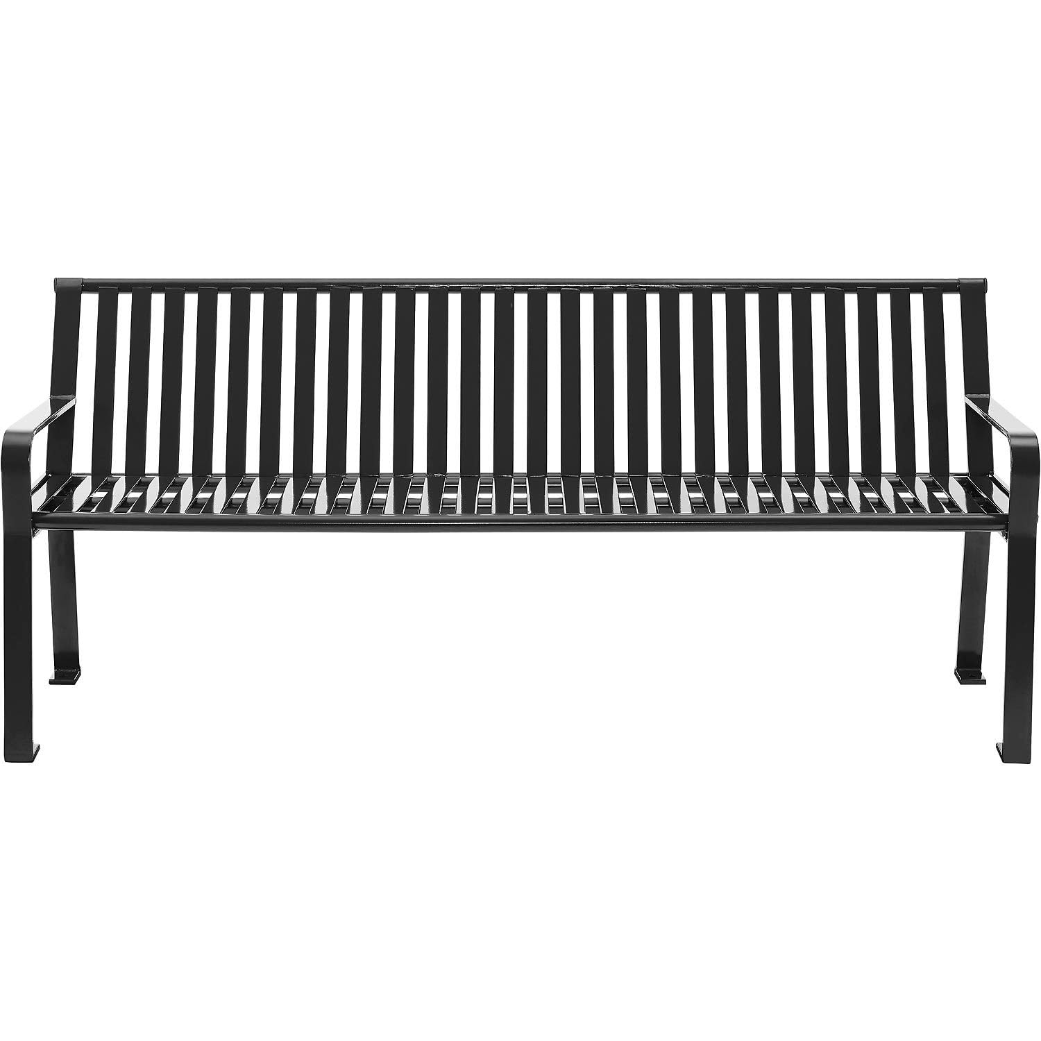 6 ft Heavy-Duty Steel Park Bench with Back – Black Powder Coat