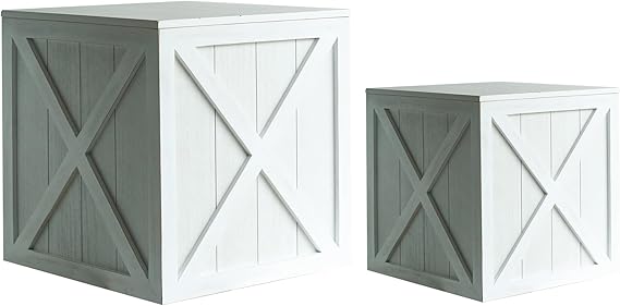 Farmhouse Wood & Iron Storage Ottoman Set, 2-Pack