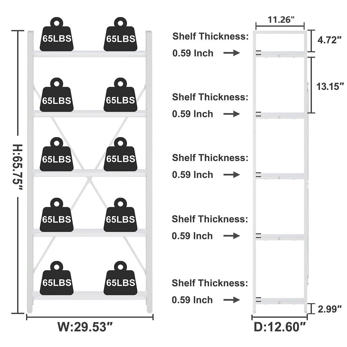 5-Tier White Oak Bookshelf
