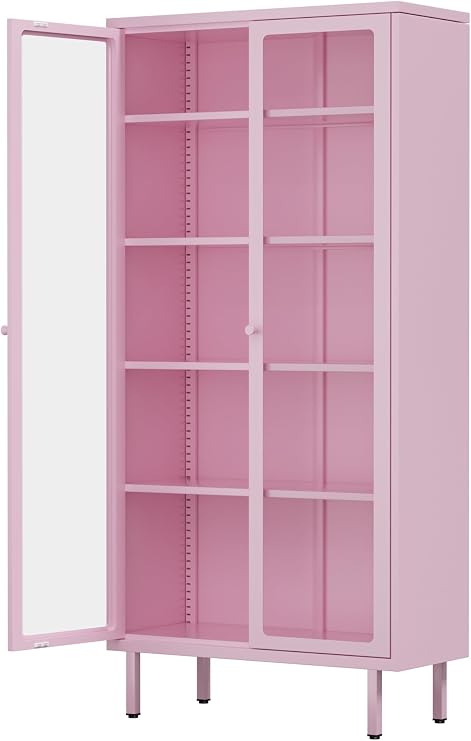 Metal & Glass Display Cabinet with Adjustable Shelves