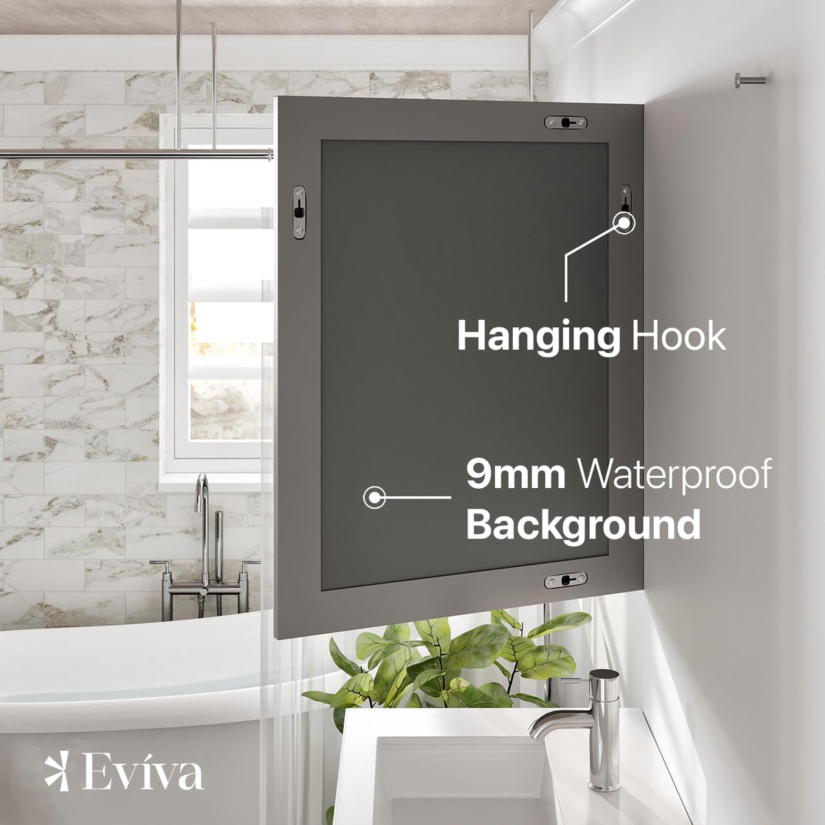 Gray Wood-Framed Bathroom Mirror