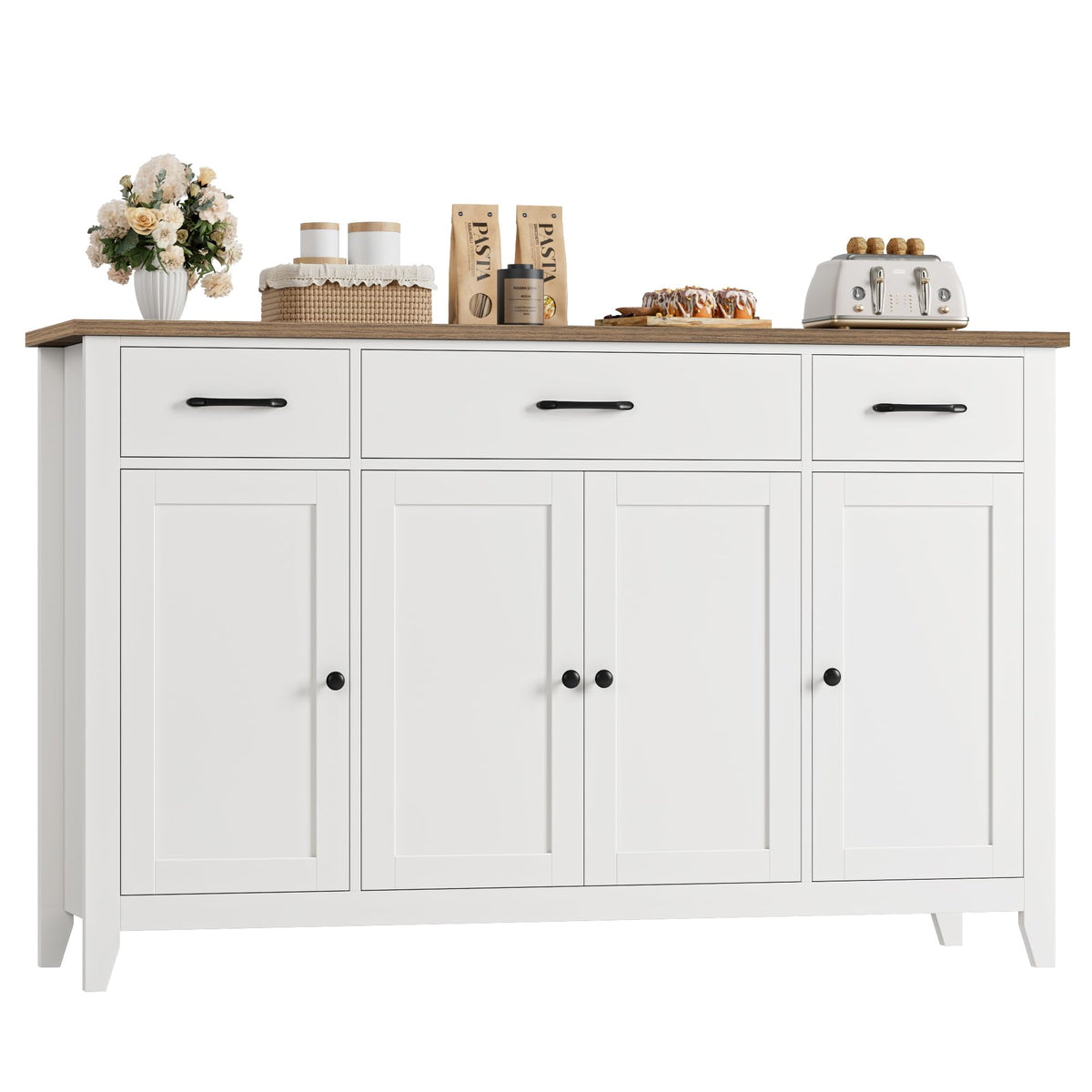 HORSTORS 55" W Buffet Cabinet with Storage, Kitchen Storage Cabinet, White